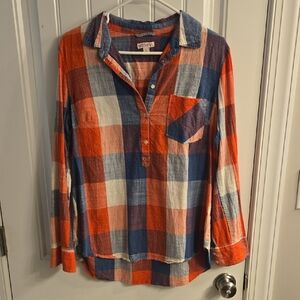 Merona Orange and Blue Plaid Shirt